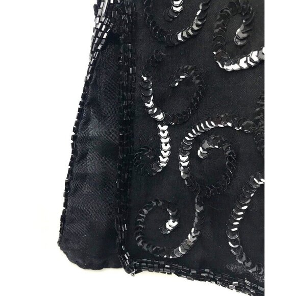 Vtg Jean For Joseph Le Bon Black Sequin Beaded Silk Blouse Sz 12 Party Cocktail - Picture 7 of 12